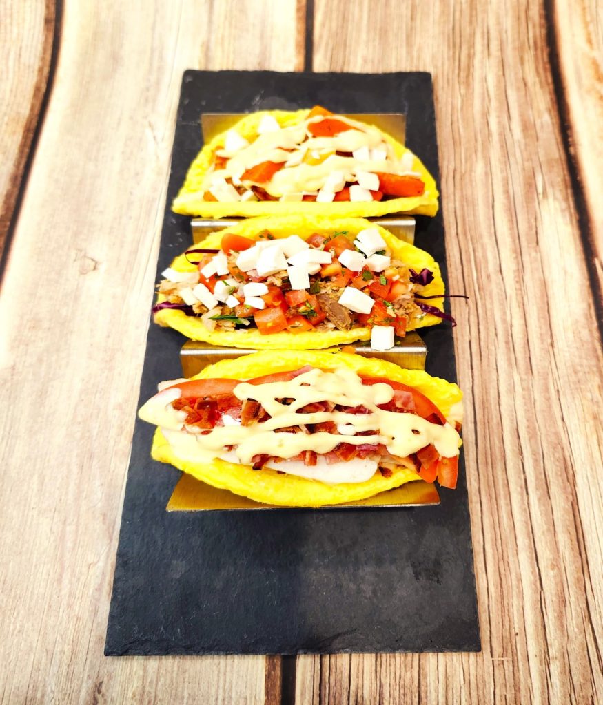 image of breakfast omelet taco with different toppings